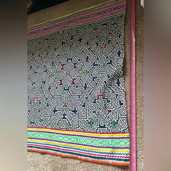 Colorful Peruvian shipibo hand embroidered Geometric Patterned Textile